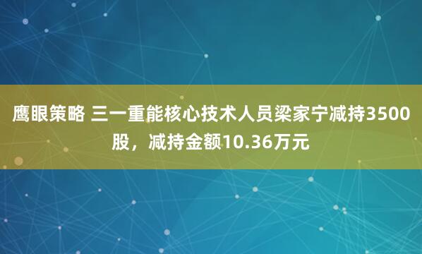 鹰眼策略 三一重能核心技术人员梁家宁减持3500股，减持金额10.36万元